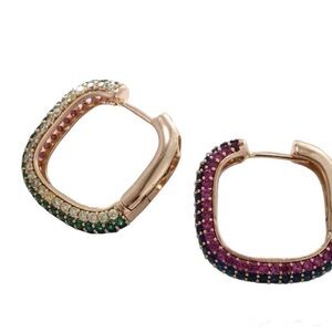 Chic Gold Multicolor Square Hoop Earrings